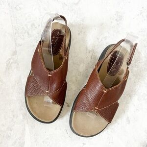 Vintage 90s Y2K Leather Brown Chunky Sandals Womens 9 Thick Sole Criss Cross